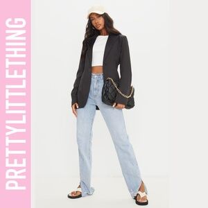 Pretty Little Thing Black Woven Cinched Curve Hem Blazer
